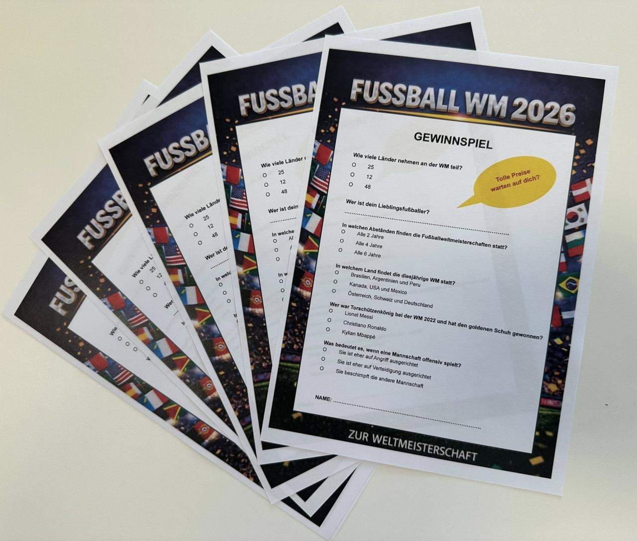 Fragebogen Gewinnspiel WM